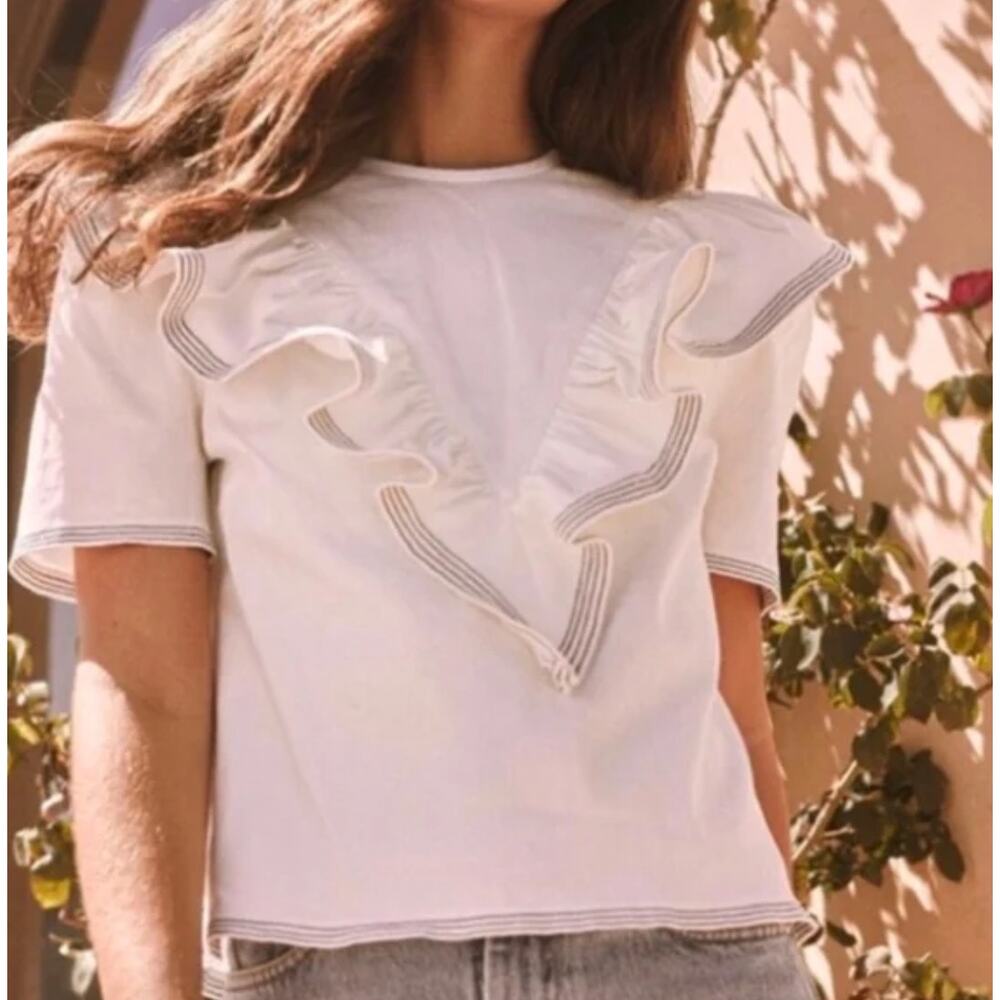 Saylor Anthropologie White Harriette Denim Top
